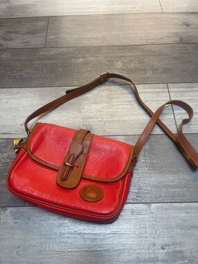 Dooney & Bourke VINTAGE Red Leather Crossbody with Brown Trim